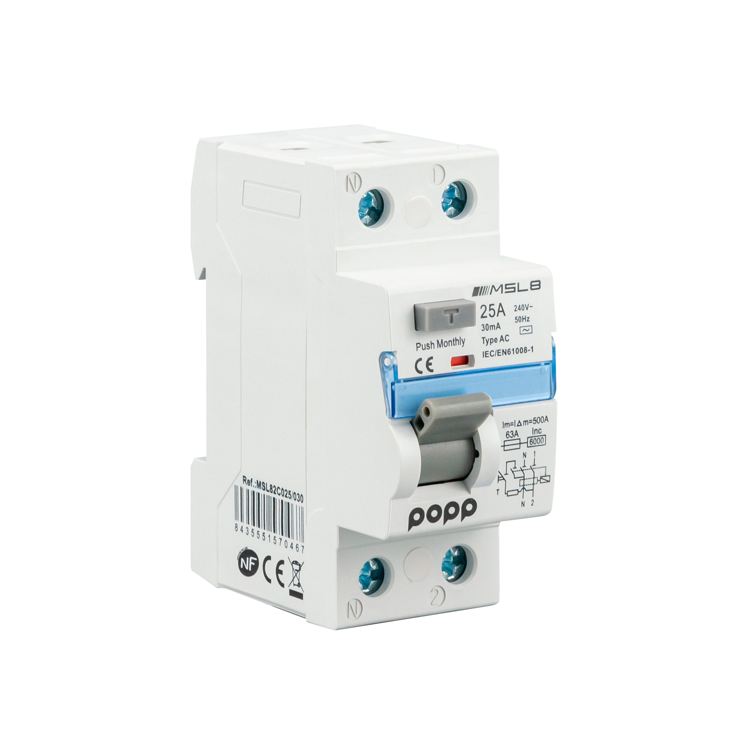 Interruptor 1P+N 25A 300mA diferencial serie MSL8 gama industrial