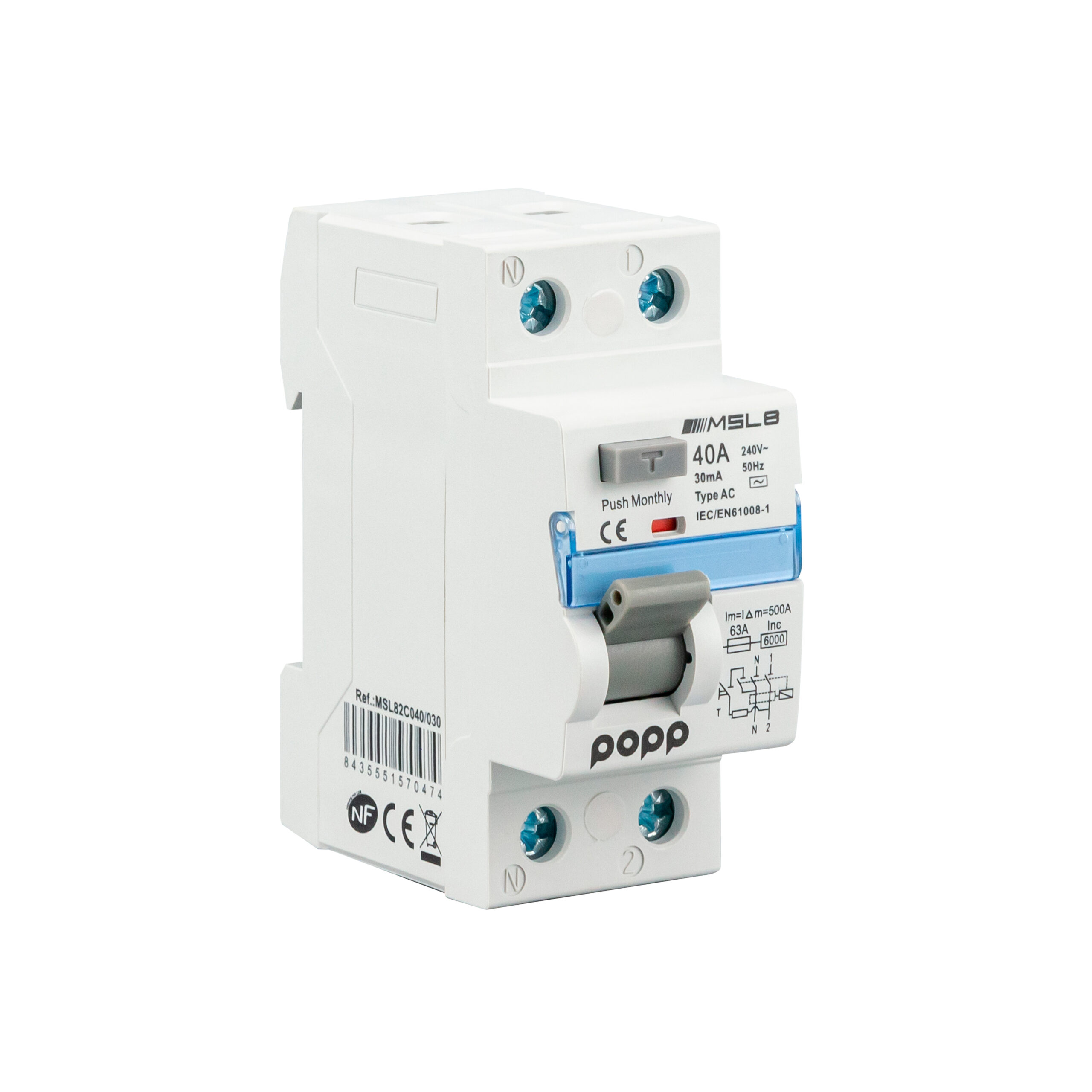 Interruptor 1P+N 40A 30mA diferencial serie MSL8 gama industrial