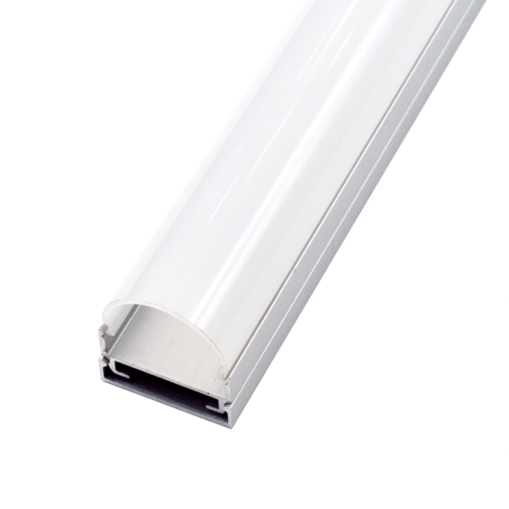 Perfil LED 2 metros de superficie con opción colgante y difusor curvo de 19,3 mm x 19,19 mm