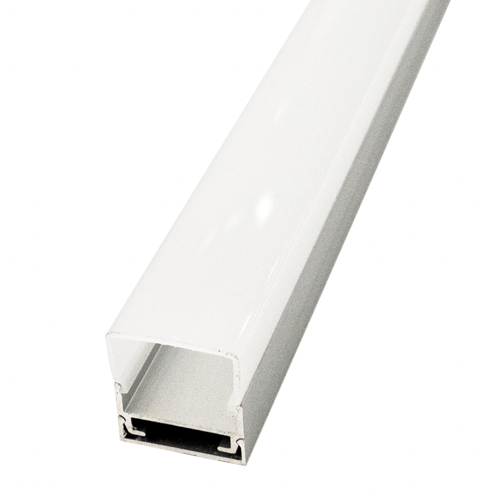 Perfil LED 2 metros de superficie con opción colgante y difusor en ángulo recto de 19,2 mm x 20,21 mm